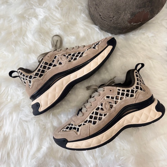 CHANEL Shoes - Authentic Chanel suede CC interlocking sneakers with Open net